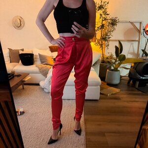 Vibrant Pink Stretchy Trousers with Glossy Sheen